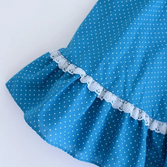 Vintage Malco Modes "Partners Please!" Blue Polka Dot Flowy Midi Skirt M - Picture 8 of 12
